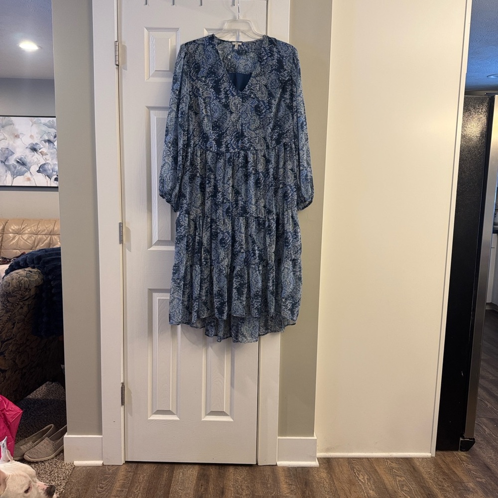 Joie Navy Paisley Tiered Long Sleeve Dress